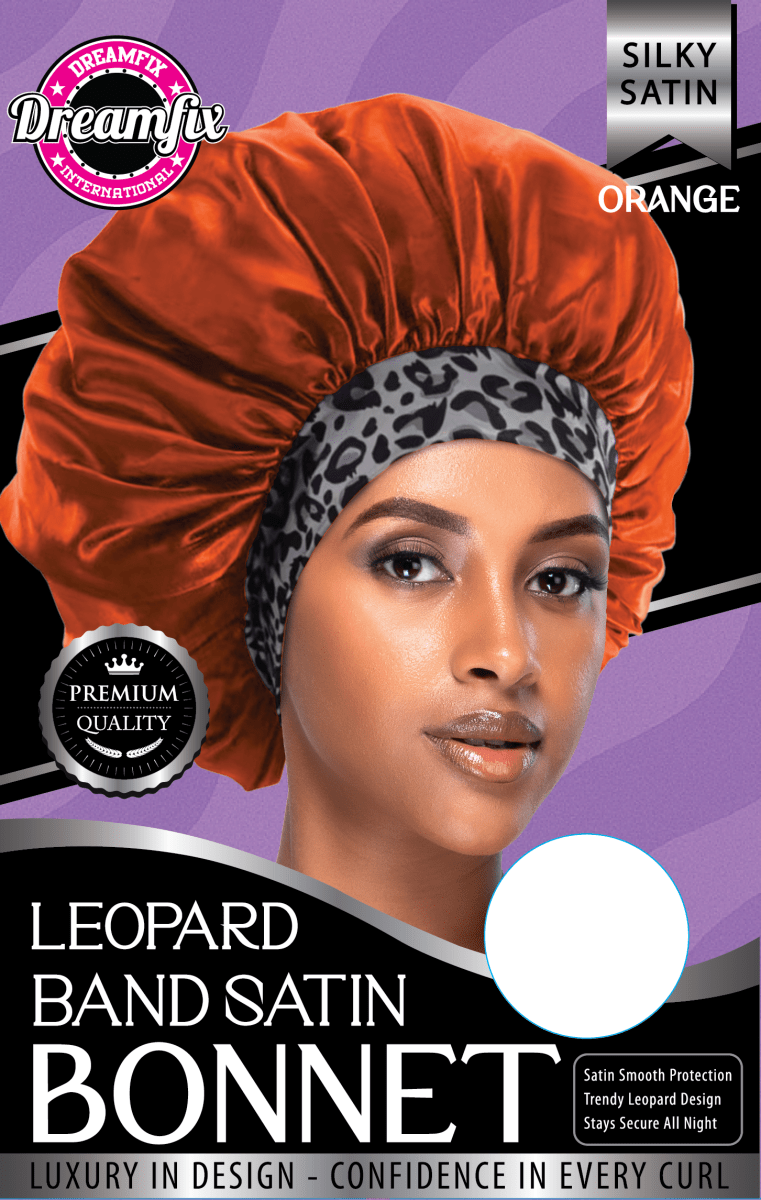 Dreamfix Health & Beauty Orange Dreamfix Leopard Band Satin Bonnet