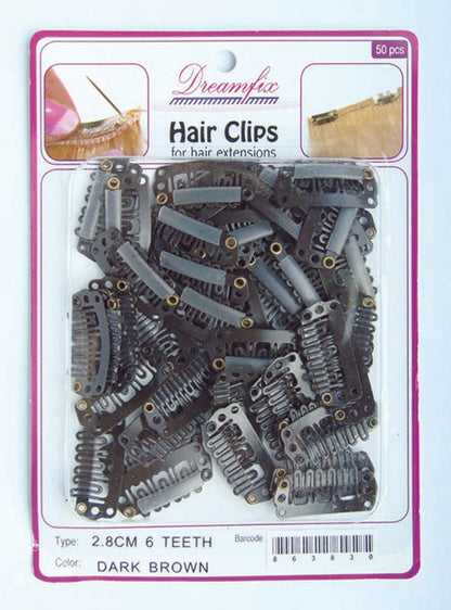 Dreamfix Hair Clips/  Dark Brown, 28mm, 6 Teeth, 50 Pieces