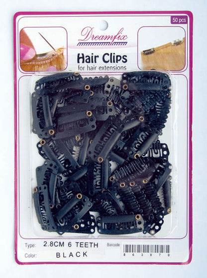 Dreamfix Hair Clips/  Black, 28mm, 6 Teeth, 50 pcs