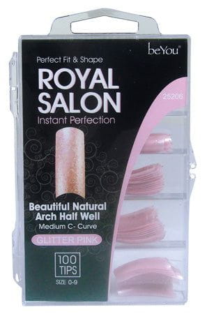 BeYou Nails 25206 Royal Salon Glitter Pink 100 Tips Size 0-9 | gtworld.be 