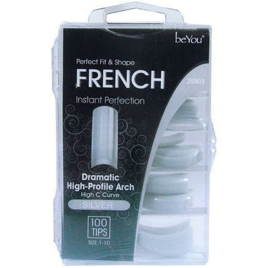 BeYou Nails 25903 Be You French Silver  100 Tips Size 0-9 | gtworld.be 