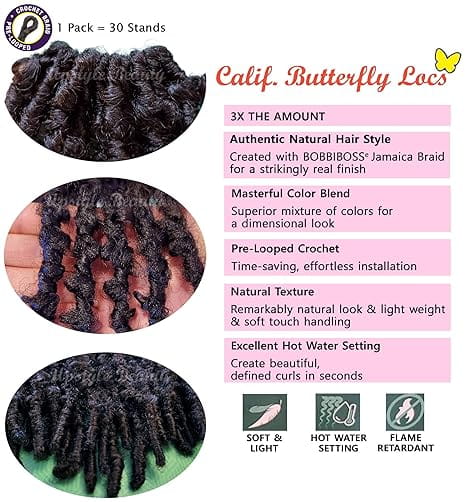 BOBBI BOSS BOBBI BOSS 3X Calif. Butterfly Locs Pre-Looped Crochet Braid Cheveux artificiels 18"