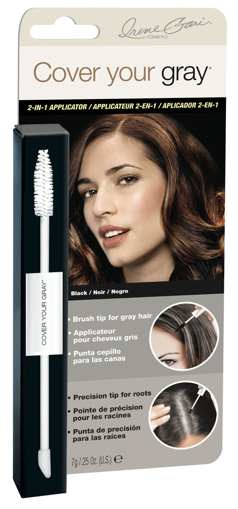 Cover your gray IG Cover Your Gray 2-IN-1 Applicator Brush Black Irene Gari Cover Your Gray 2in1 Hair Color Touch Up 7g
