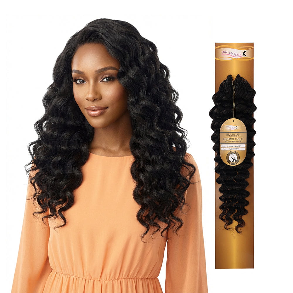 Dream Hair Health & Beauty 14" Dream hair Human hair Crochet Deep Wave 14" & 18" (Natural Color)