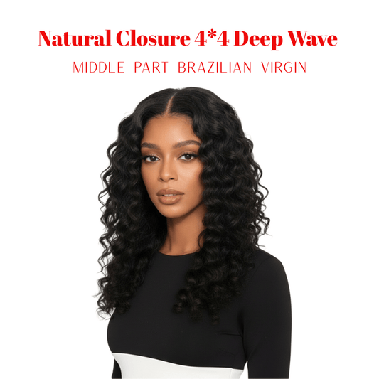 Dream Hair Health & Beauty Dream Hair Natural Closure 4*4 Middle Part Deep Wave Brazilian Virgin 14:Natural Color