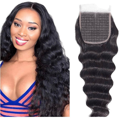 Dream Hair Health & Beauty Natural Clouser 4*4'' Swiss 14 Middle Part Deep Wave: Cheveux naturels _ synthétiques