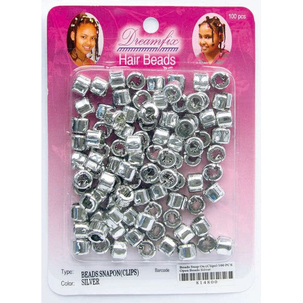 Dreamfix Hair Beads Snap On Clips/Perles de cheveux, Silver, 100er Pack | gtworld.be 