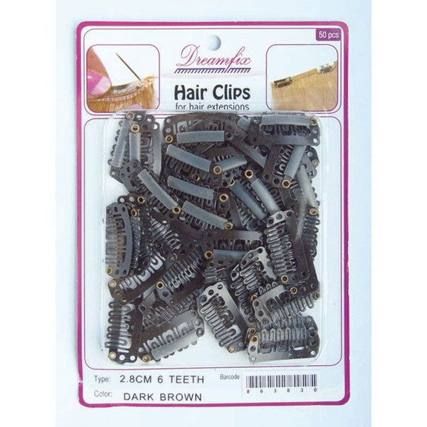 Dreamfix Dreamfix Hair Clips/Haarverlängerung Clips, Dark Brown, 28mm, 6 Teeth, 50 Pieces