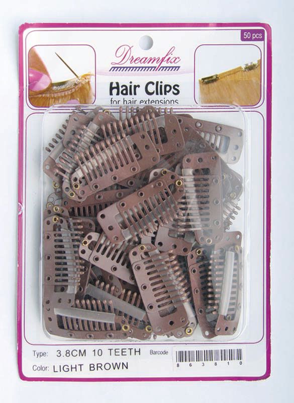 Dreamfix Dreamfix Hair Clips/Haarverlängerung Clips, Light Brown, 38mm, 10 Teeth, 50 Piec