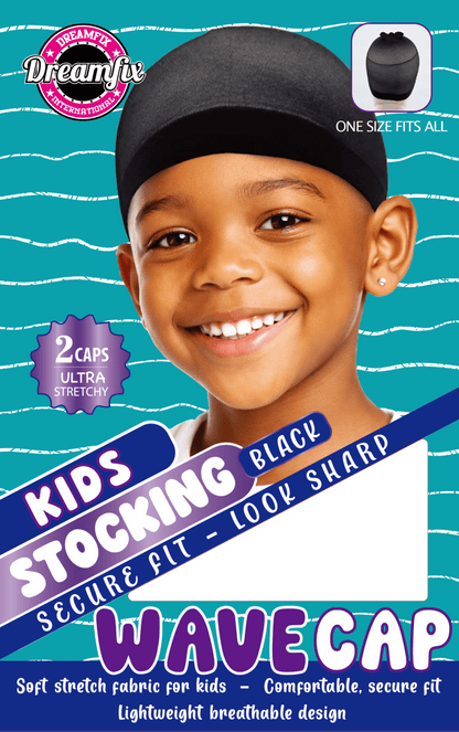 Dreamfix Health & Beauty Kids (Black) Dreamfix Stocking Wave Cap 2pcs