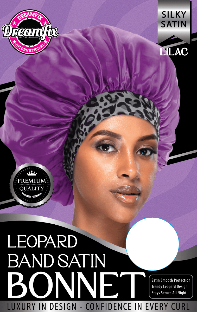 Dreamfix Health & Beauty Lilac Dreamfix Leopard Band Satin Bonnet