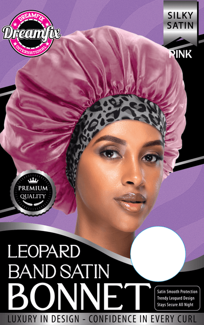 Dreamfix Health & Beauty Pink Dreamfix Leopard Band Satin Bonnet