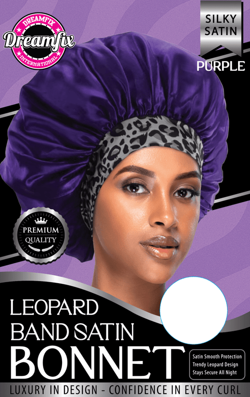 Dreamfix Health & Beauty Purple Dreamfix Leopard Band Satin Bonnet