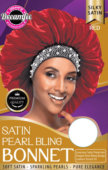 Dreamfix Health & Beauty Red Dreamfix Satin Pearl Bling Bonnet