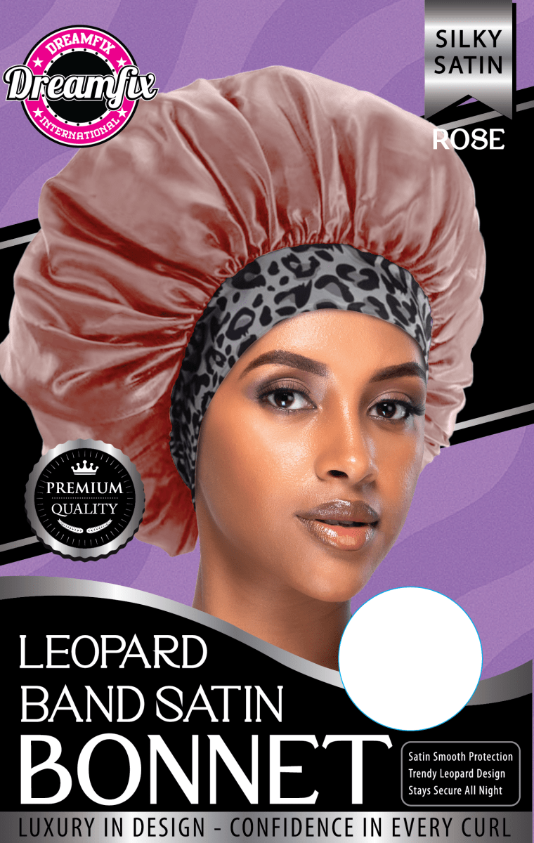 Dreamfix Health & Beauty Rose Dreamfix Leopard Band Satin Bonnet