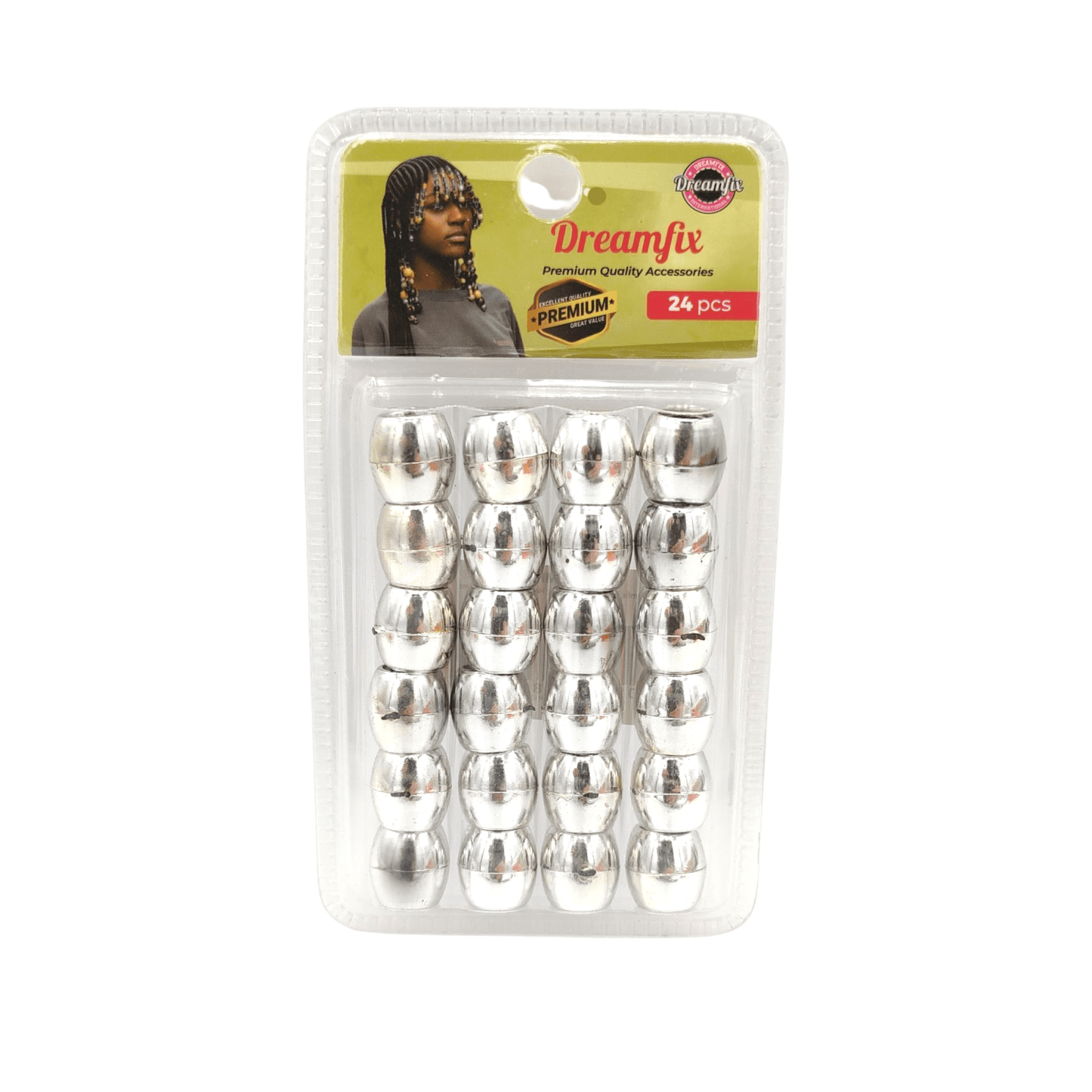 Dreamfix Health & Beauty Silver Dreamfix Large Hole Plastic Hair Beads Kids 24pcs
