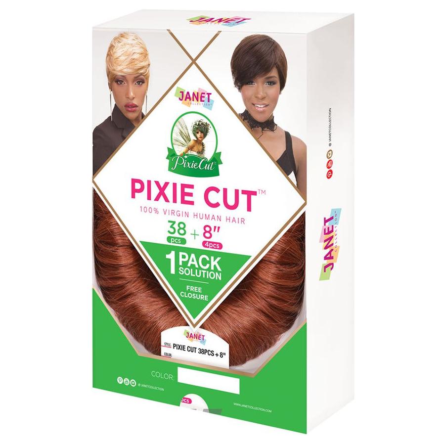 Janet Collection Pixie Cut 38pcs + 8"(4pcs) 100% cheveux humains vierges