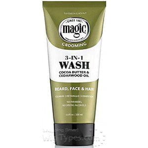 Magic Health & Beauty Magic Grooming 3 In 1 Wash Beurre de cacao et huile de bois de cèdre pour la barbe, le visage et les cheveux 177ml