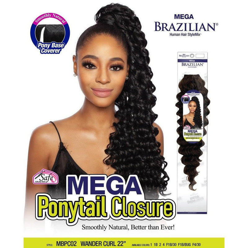 Mane Concept Mega Brazilian Ponytail Closure Human WANDER CURL  22"