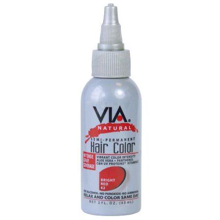 Via Natural Health & Beauty Via Hair Color Bright Red 62  60ml/2oz Via Natural Semi-Permanent Hair Color 60ml